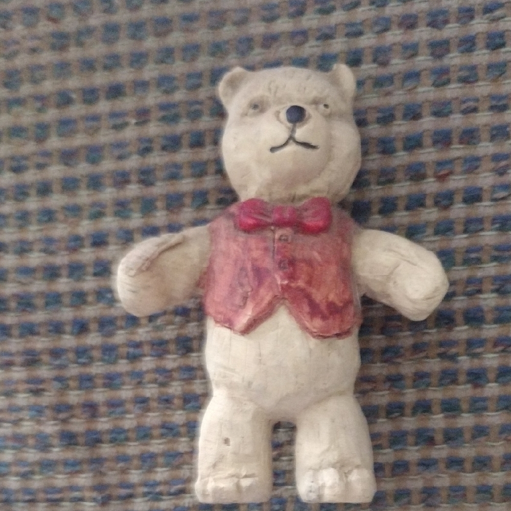 Vintage Charming Bear Toy with Red Vest Figurine